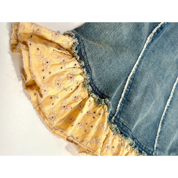 VTG Denim Corset Strapless Y2K Blue XL Baddie Strapless Peplum Frill Tube Top - Picture 5 of 10